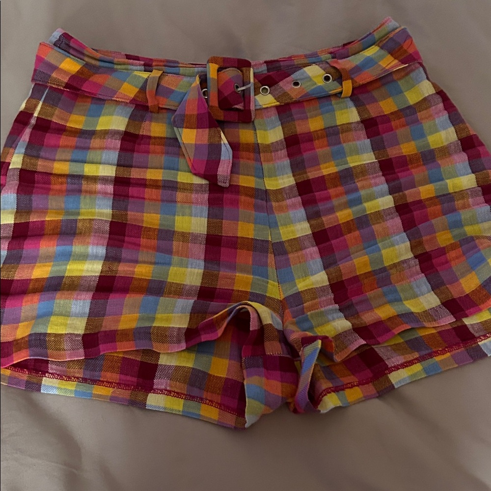 BCBGeneration Colorful Plaid High Waist Shorts